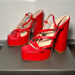 AKIRA Azalea Wang Take Me Out Chunky Sandal Red
